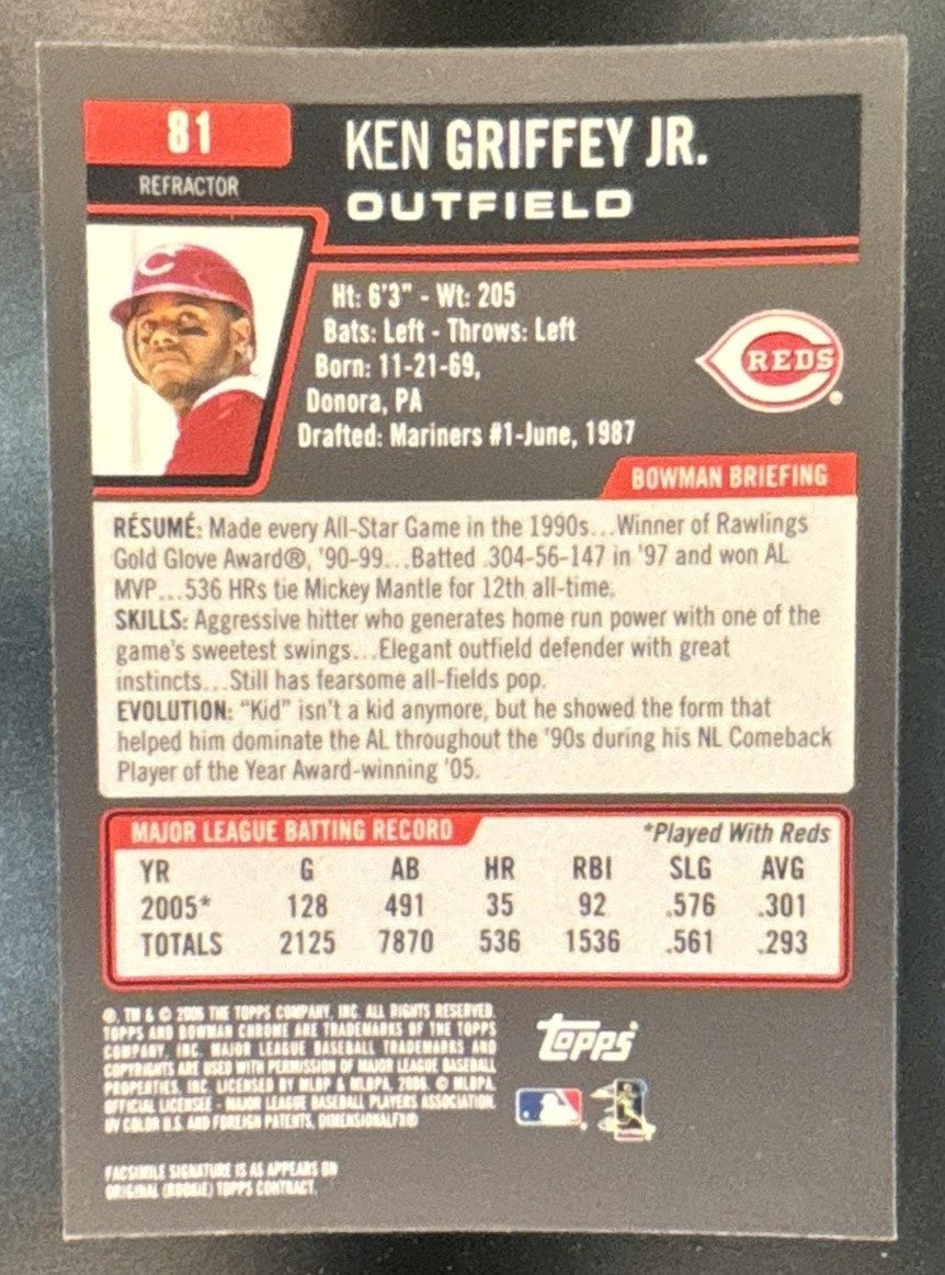2006 Bowman Chrome Ken Griffey Jr. Refractor #81 Reds