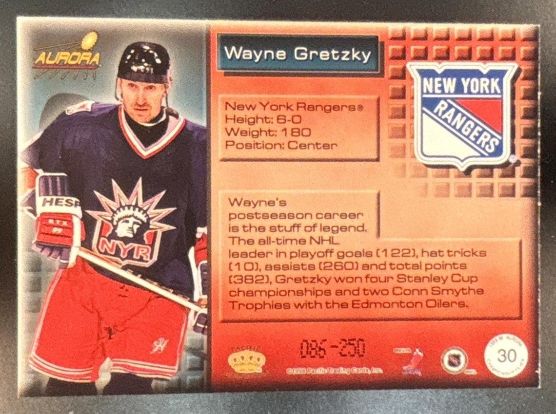 1998-99 Pacific Aurora Wayne Gretzky Championship Fever Silver /250 #30 Rangers