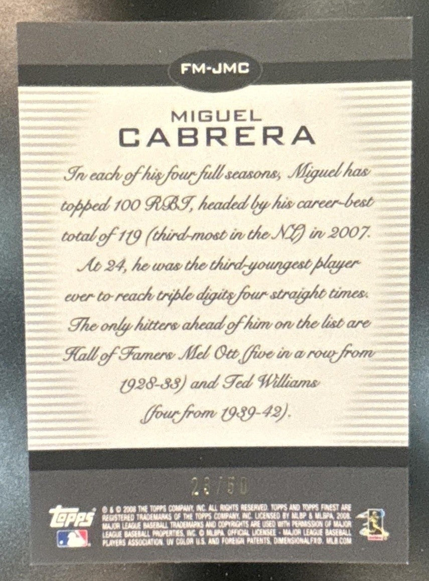 2008 Topps Finest Miguel Cabrera Moments Refractor Gold /50 #FM-JMC