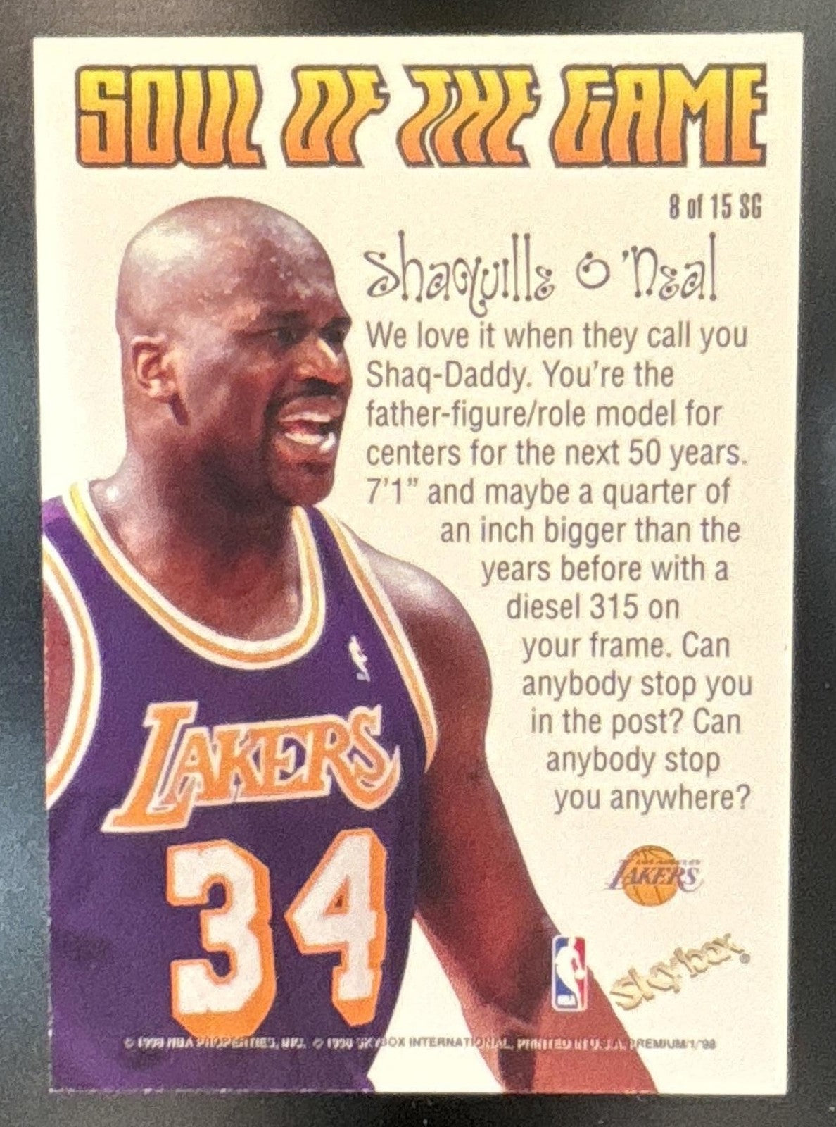 1998-99 Skybox x Premium Shaquille O'Neal Soul of the Game #8 Los Angeles Lakers