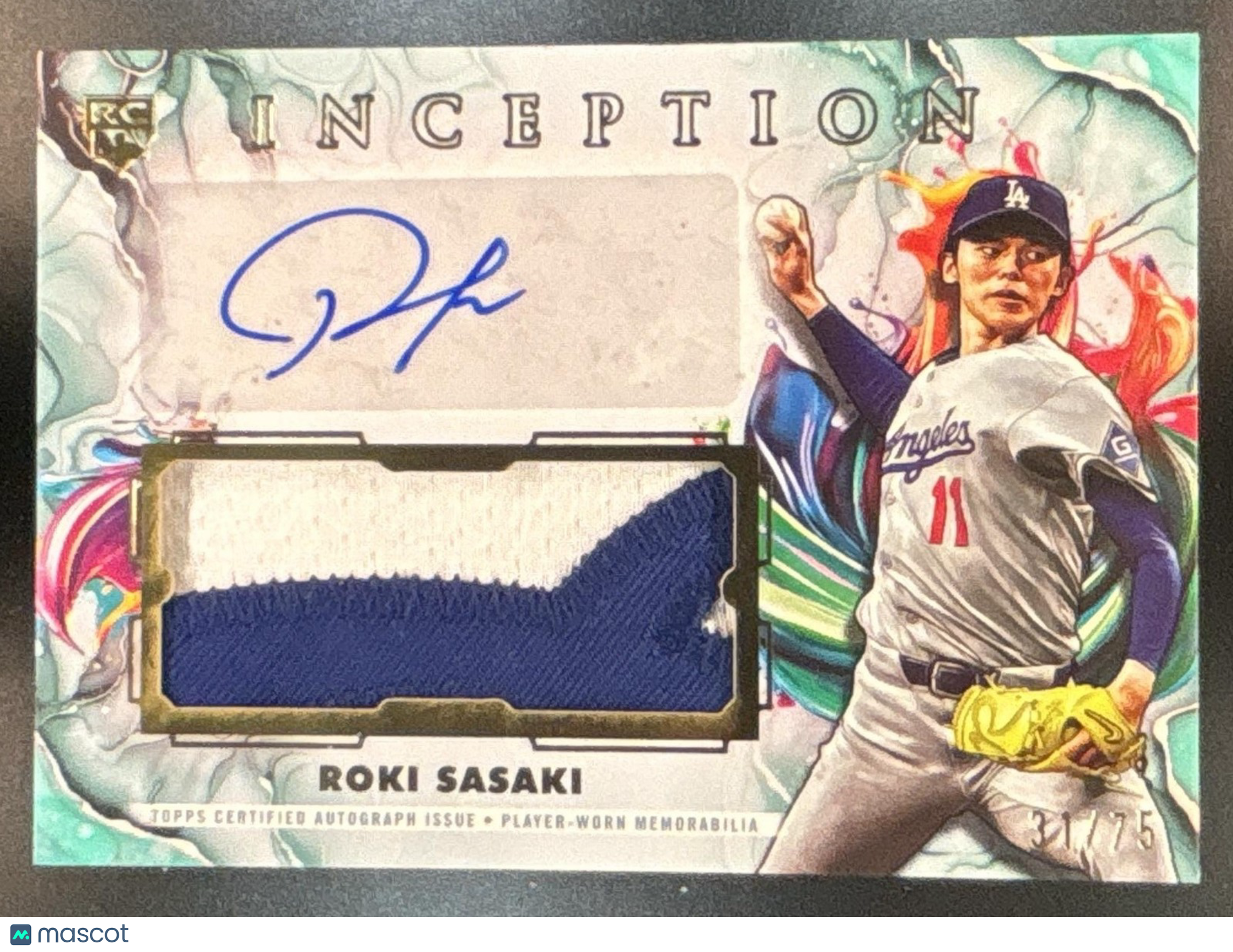 2025 Topps Inception Roki Sasaki Auto Patches Aqua /75 MEM RC Dodgers