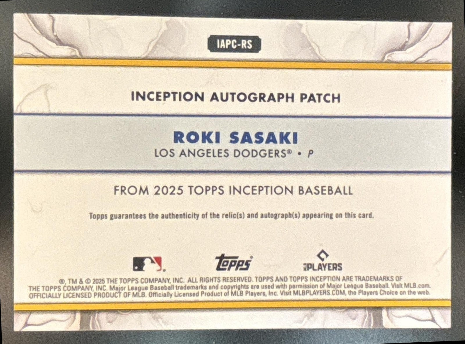 2025 Topps Inception Roki Sasaki Auto Patches Aqua /75 MEM RC Dodgers