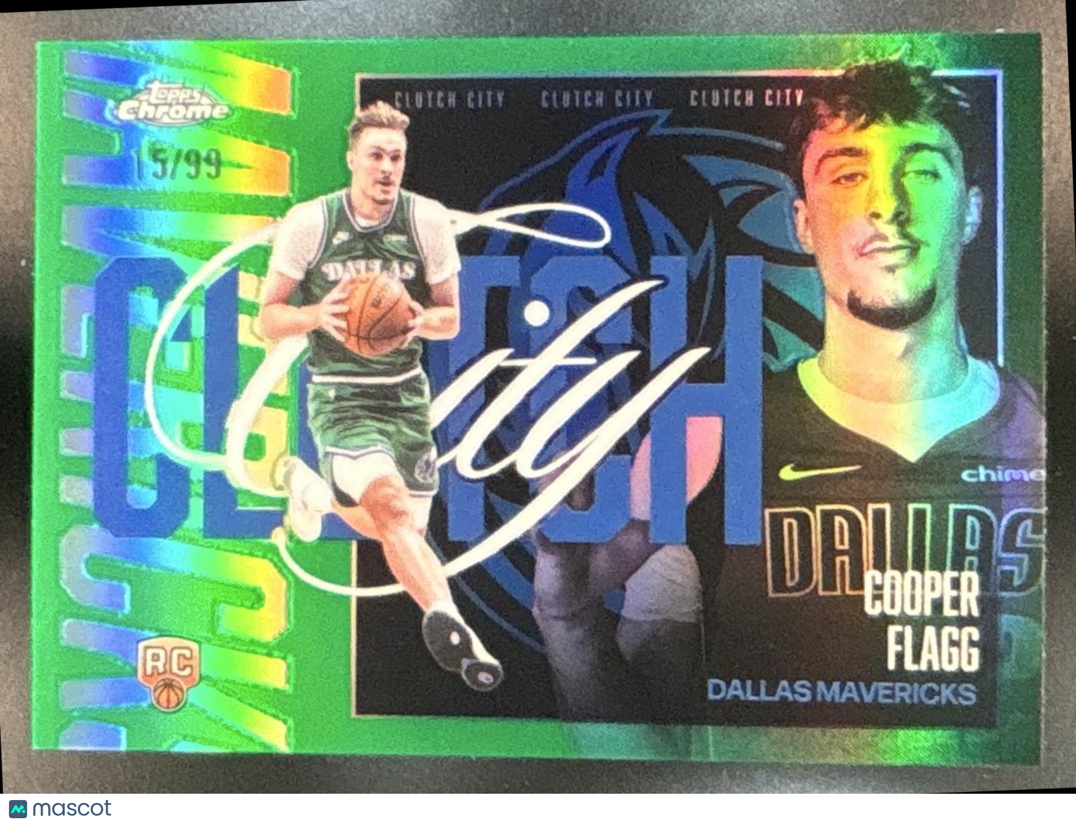 2025-26 Topps Chrome Update Cooper Flagg Clutch City Green /99 Dallas Mavericks