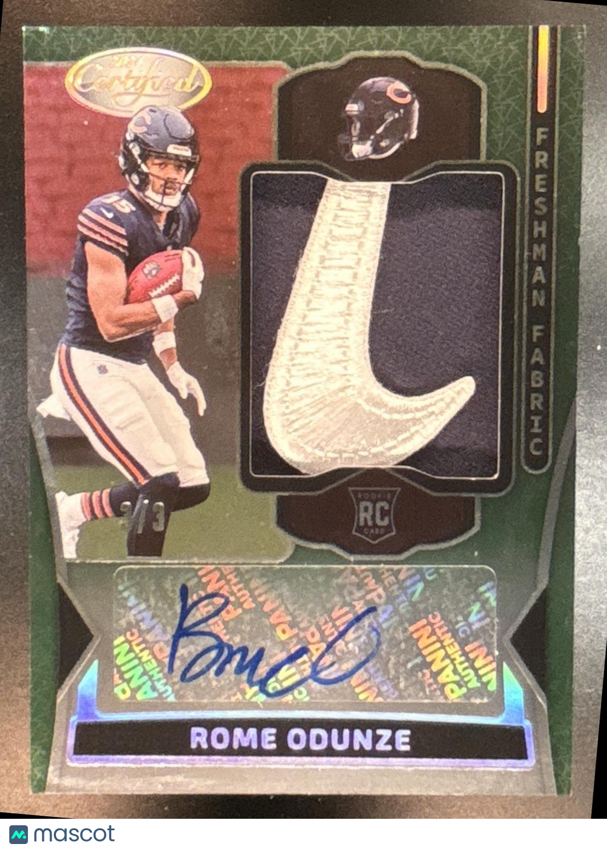 2024 Panini Certified Rome Odunze Freshman Fabric Nike Patch Auto 3/3 MEM RC