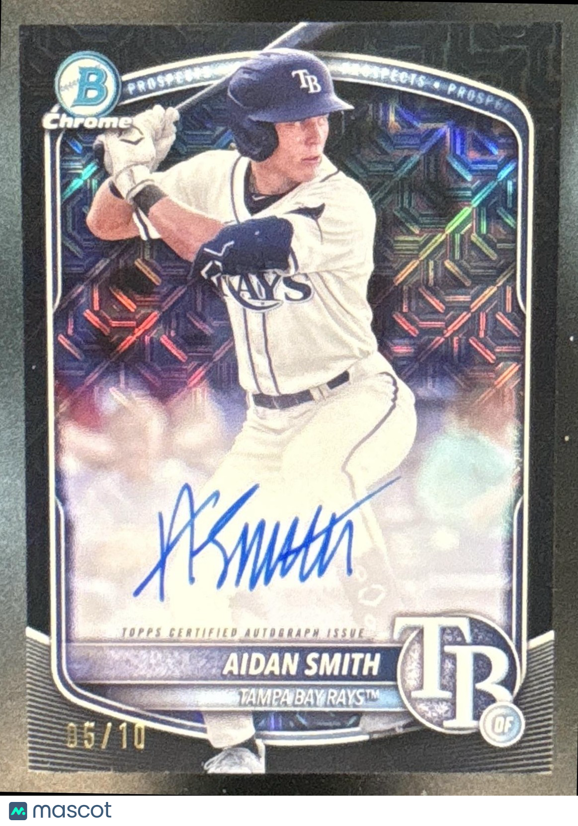 2025 Bowman Chrome Mega Box Aidan Smith Prospect Auto Black Mojo /10 Rays