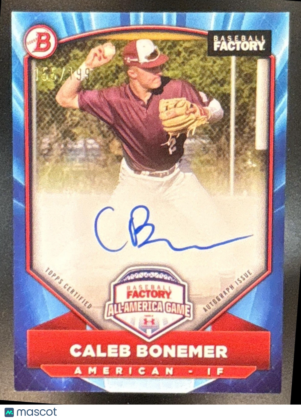 2024 Bowman Draft Caleb Bonemer Under Armour Game Auto /199 Chicago White Sox