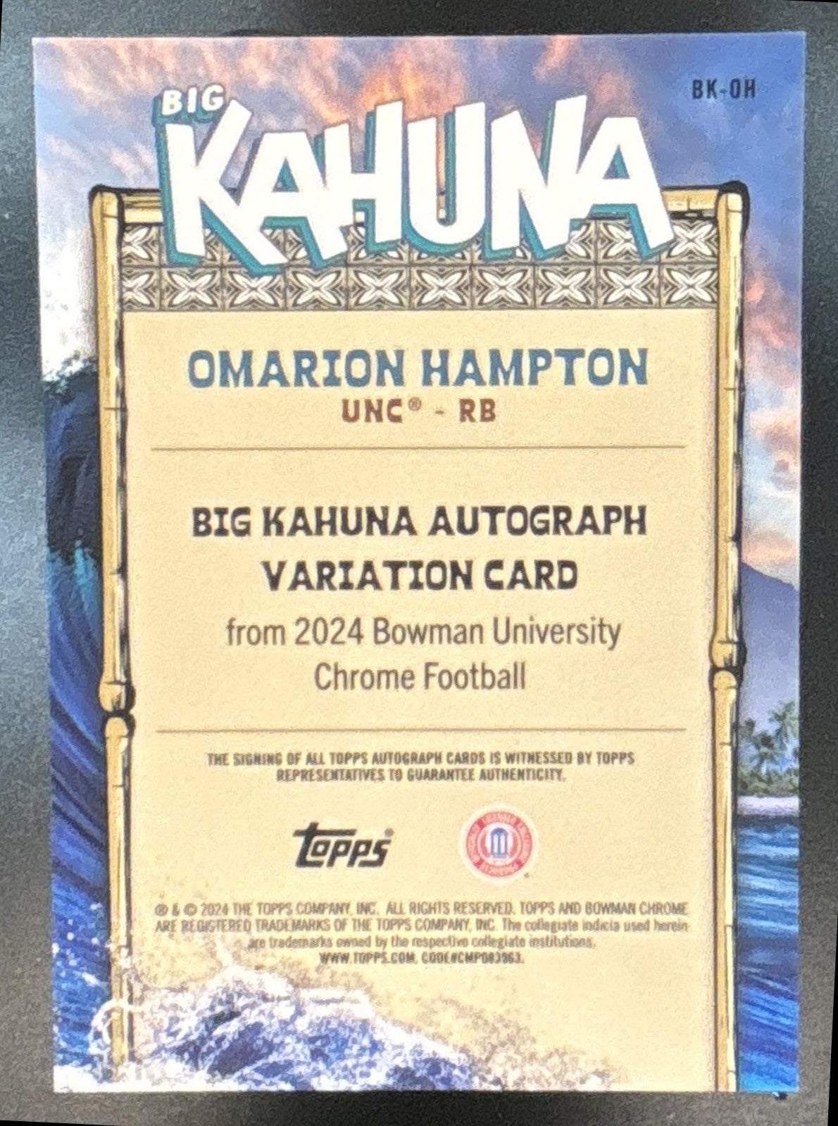 2024 Bowman Chrome University Omarion Hampton The Big Kahuna Auto Tar Heels