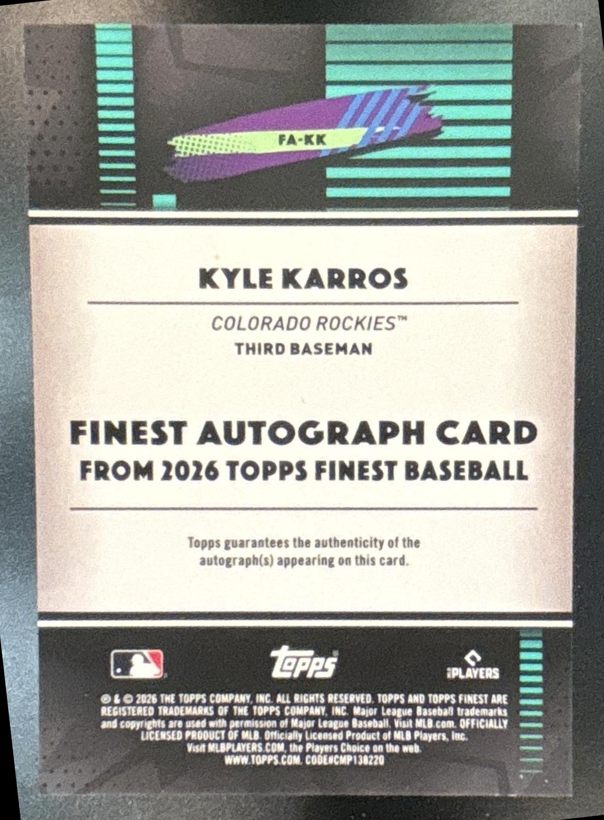 2026 Topps Finest Kyle Karros Auto Gold Refractor /50 #FA-KK RC Colorado Rockies