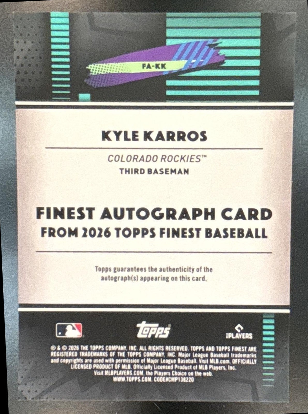 2026 Topps Finest Kyle Karros Auto Sky Blue Refractor /199 RC Colorado Rockies