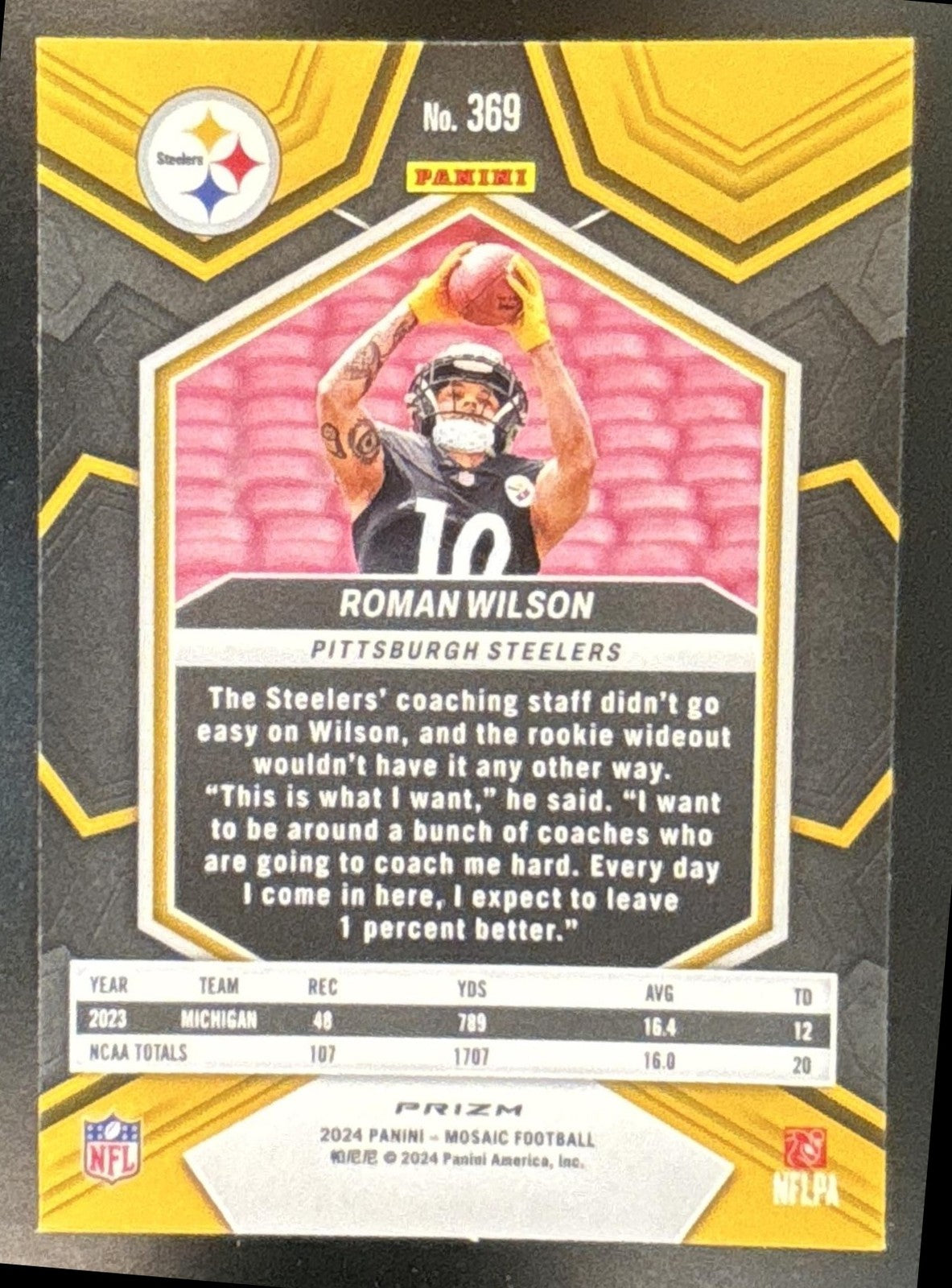 2024 Panini Mosaic Roman Wilson Genesis Prizm #369 RC Pittsburgh Steelers