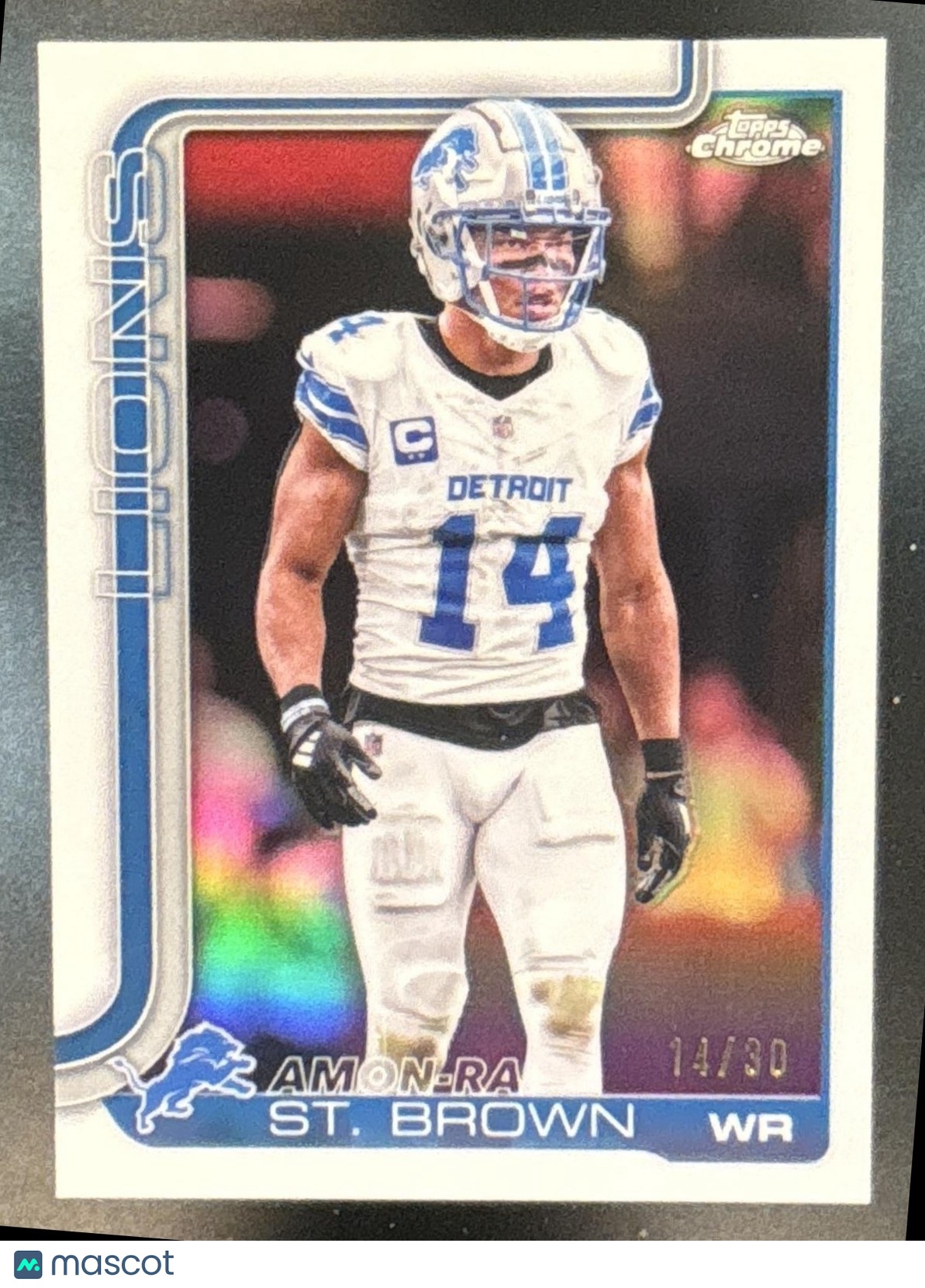 2025 Topps Chrome Amon-Ra St. Brown White Refractor /30 #98 Detroit Lions