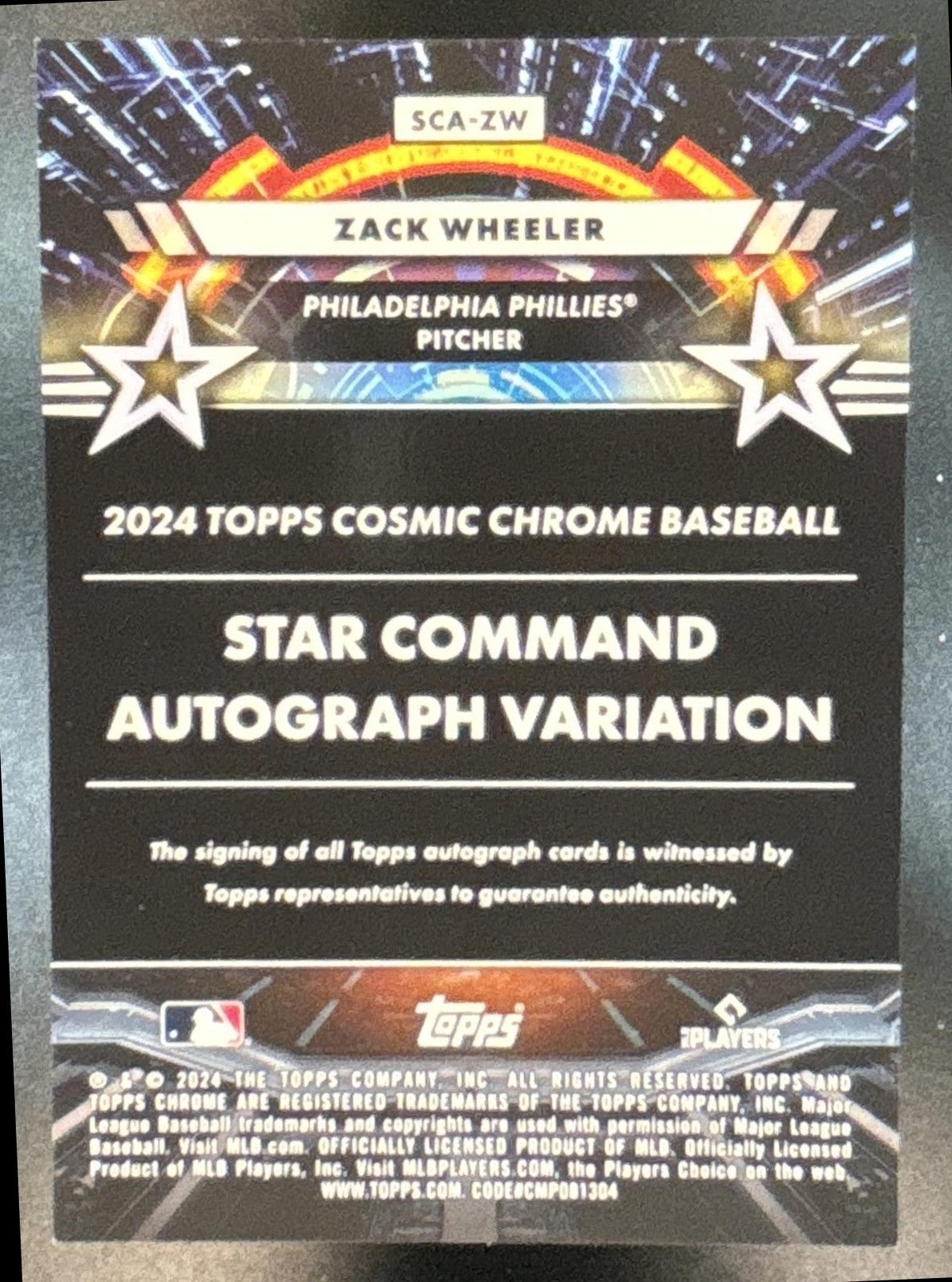 2024 Topps Cosmic Chrome Zack Wheeler Star Command Auto Philadelphia Phillies