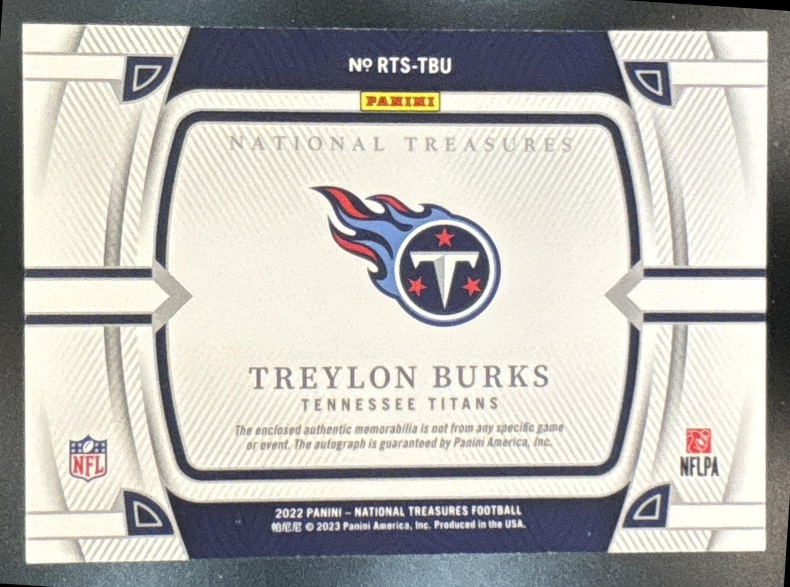 2023 Panini National Treasures Treylon Burks 2022 Playoff Football /25 MEM Auto
