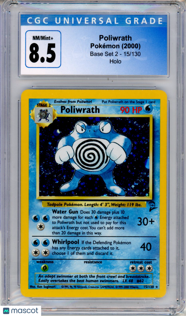 Pokémon 2000 Base Set 2 Poliwrath Holo  #15/130 English CGC 8.5