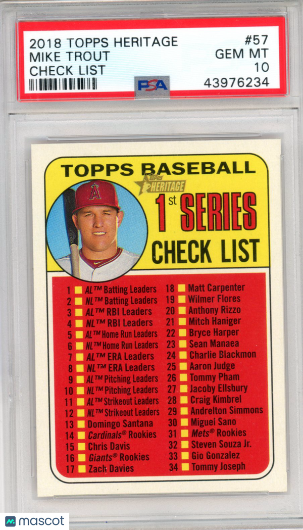 2018 Topps Heritage Mike Trout #57 PSA 10 Baseball