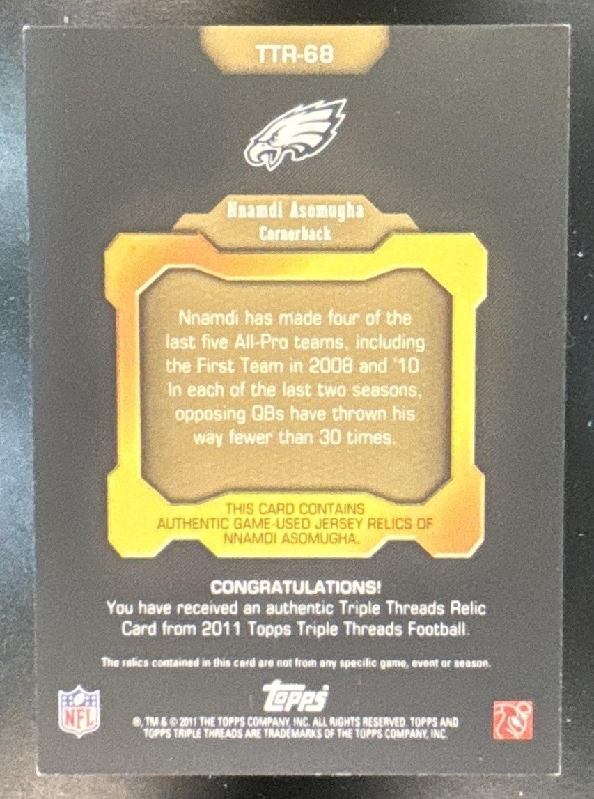 2011 Topps Triple Threads Nnamdi Asomugha Relic Gold 1/9 Philadelphia Eagles
