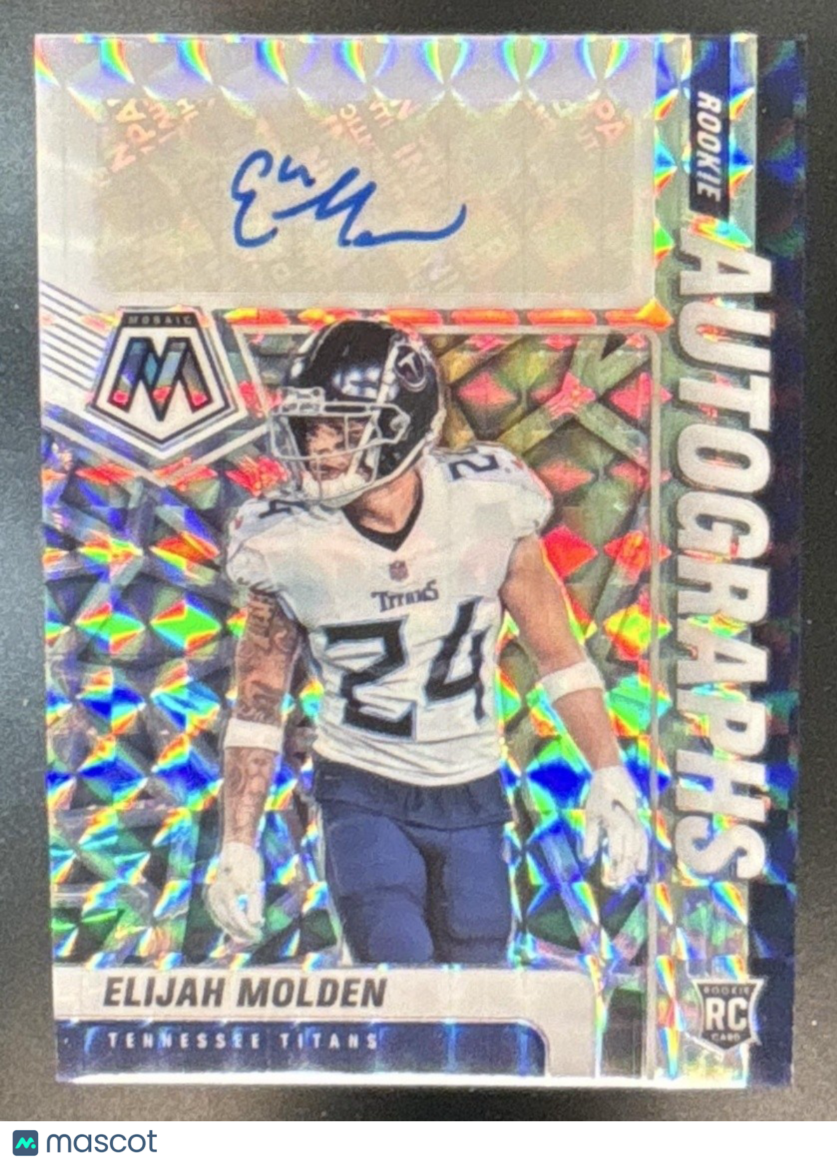2021 Panini Mosaic Elijah Molden Rookie Auto Mosaic #RA-95 RC Tennessee Titans