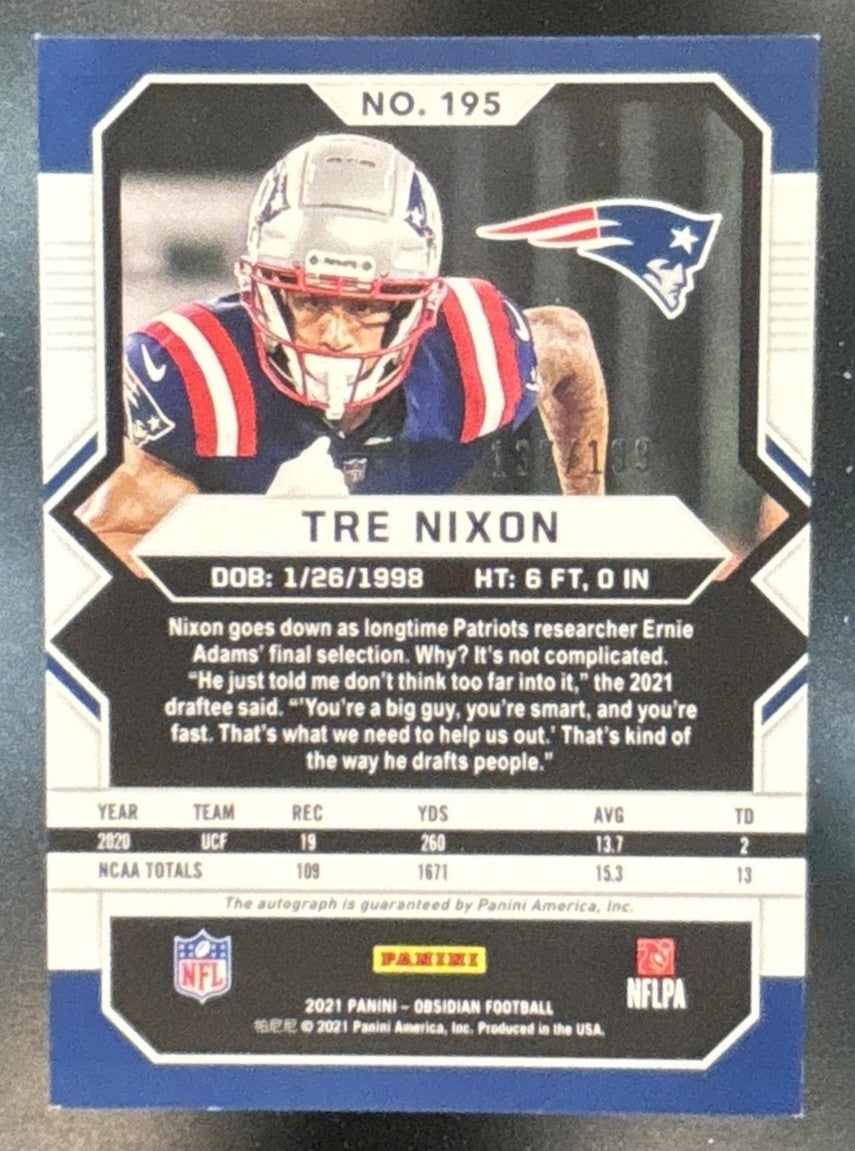 2021 Panini Obsidian Tre Nixon Autos /199 #195 Auto RC New England Patriots