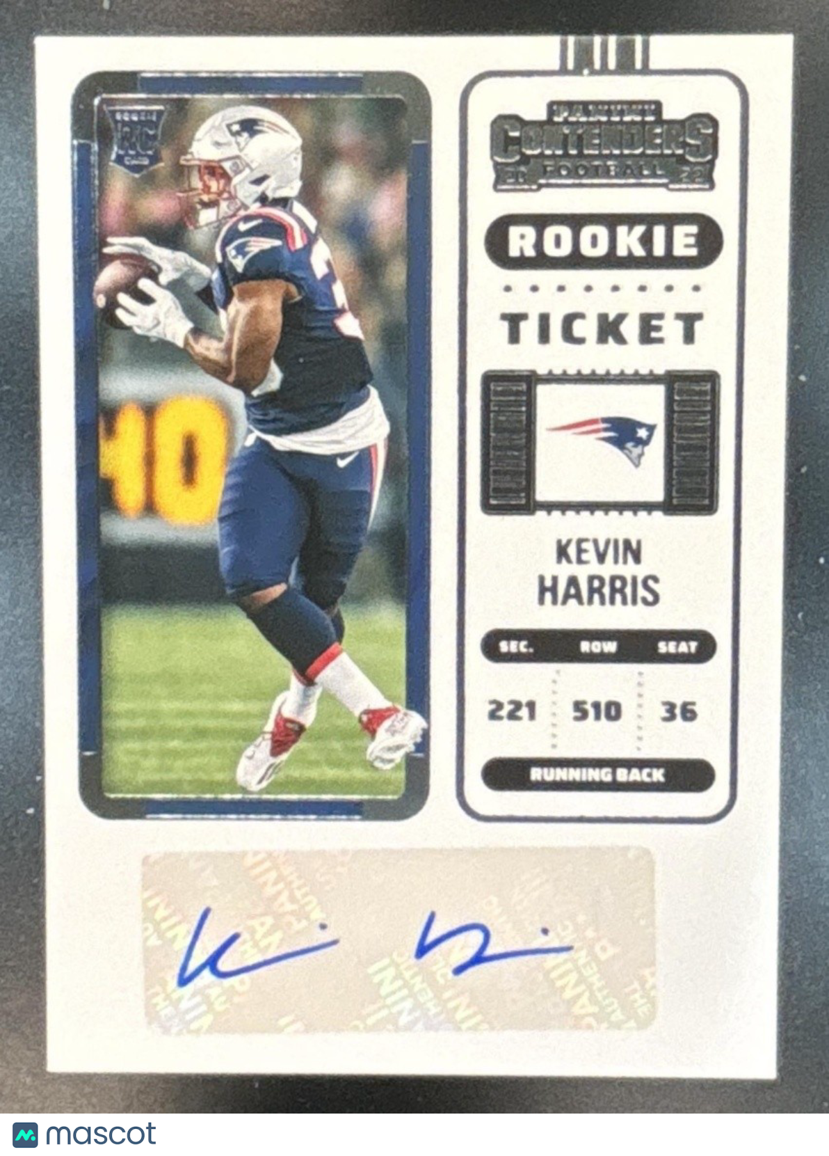 2022 Panini Contenders Kevin Harris #238 RC Auto New England Patriots