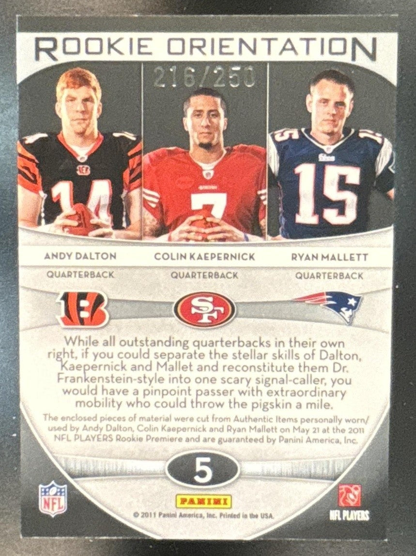 2011 Gridiron Gear Andy Dalton Colin Kaepernick Mallett Material Triple /250