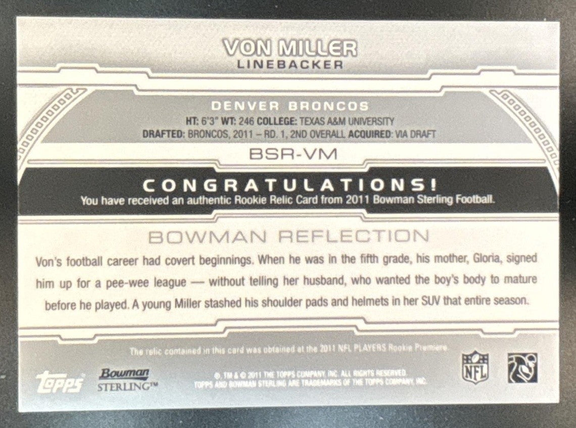 2011 Bowman Sterling Von Miller Relic #BSR-VM RC Denver Broncos