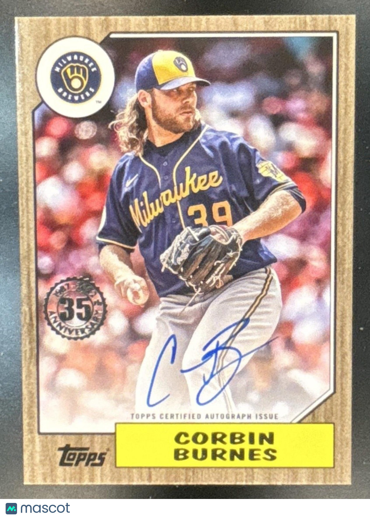 2022 Topps Update Corbin Burnes 1987 Baseball Auto Gold /50 Milwaukee Brewers