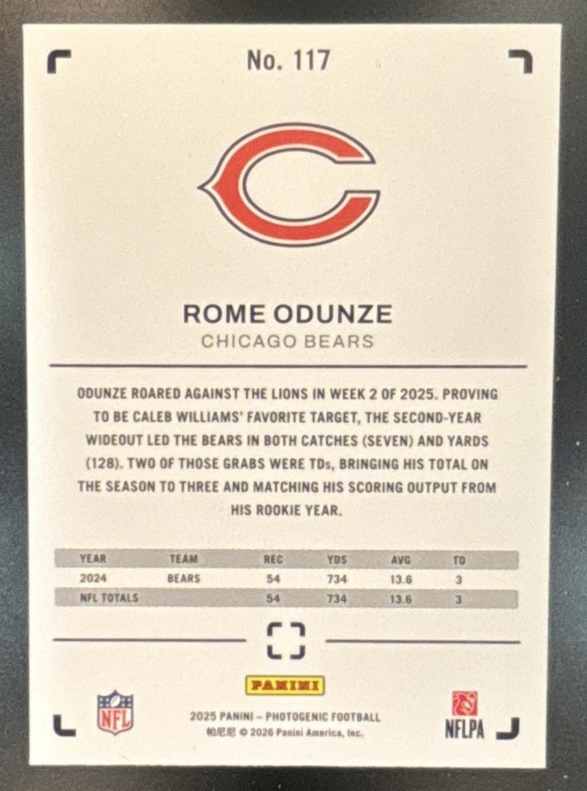 2025 Panini PhotoGenic Rome Odunze Horizontal Green /25 #117 Chicago Bears