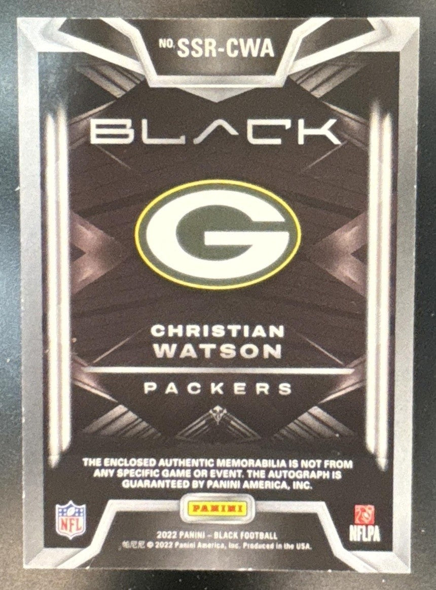 2022 Panini Black Christian Watson Sizeable Signatures Jersey /5 MEM Auto RC