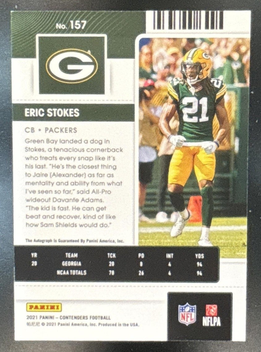 2021 Panini Contenders Eric Stokes #157 Auto RC Rookie Ticket Green Bay Packers