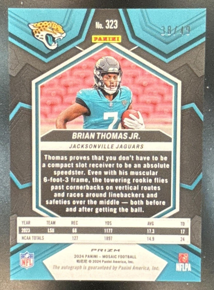 2024 Mosaic Brian Thomas Jr. Auto Purple Prizm /49 #323 RC Jacksonville Jaguars