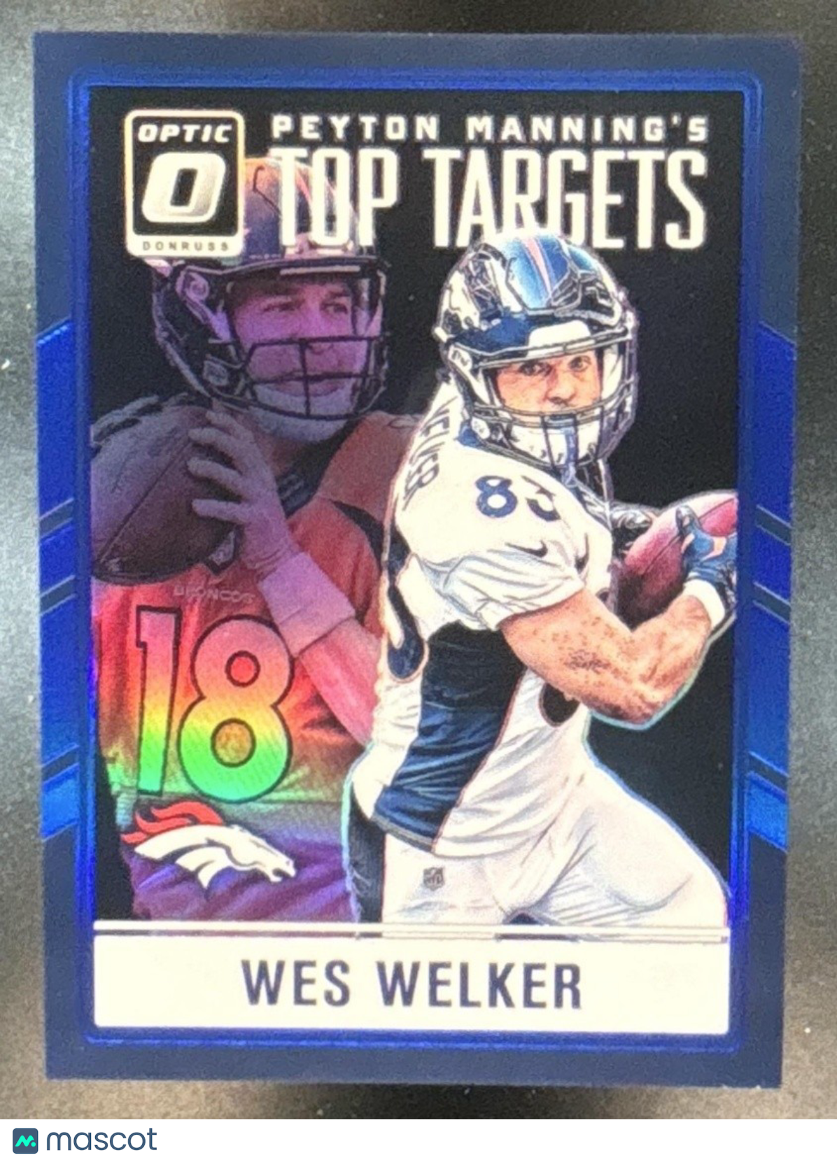 2016 Donruss Optic Wes Welker Peyton Manning Top Targets Blue /149 #8 Broncos