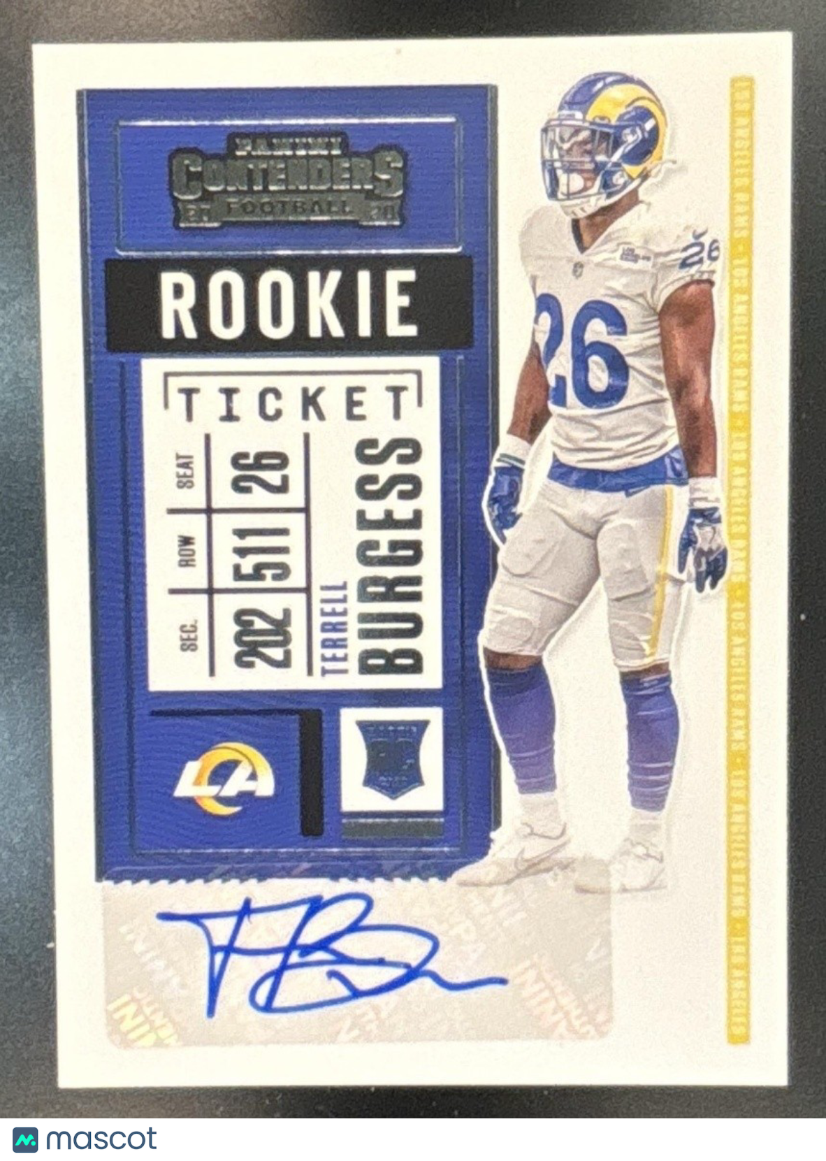 2020 Panini Contenders Terrell Burgess #282 Auto RC Los Angeles Rams