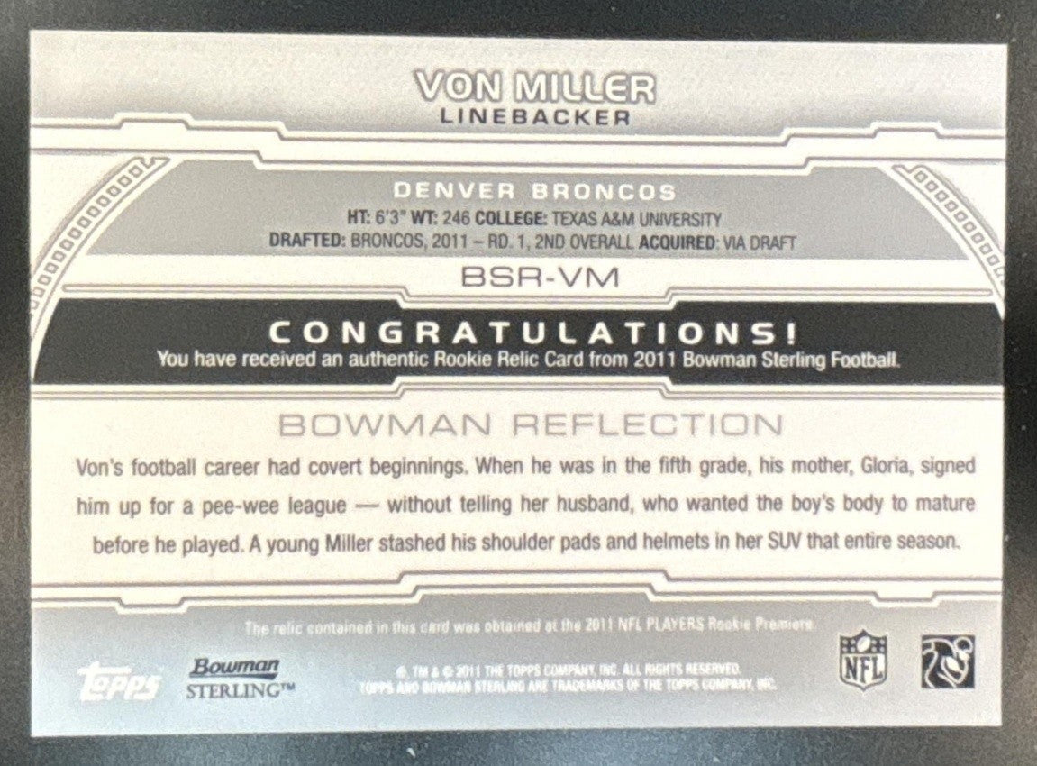 2011 Bowman Sterling Von Miller Relic RC Denver Broncos