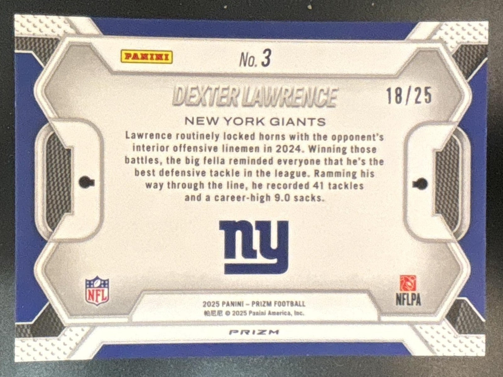 2025 Panini Prizm Dexter Lawrence Lockdown Mojo /25 #3 New York Giants