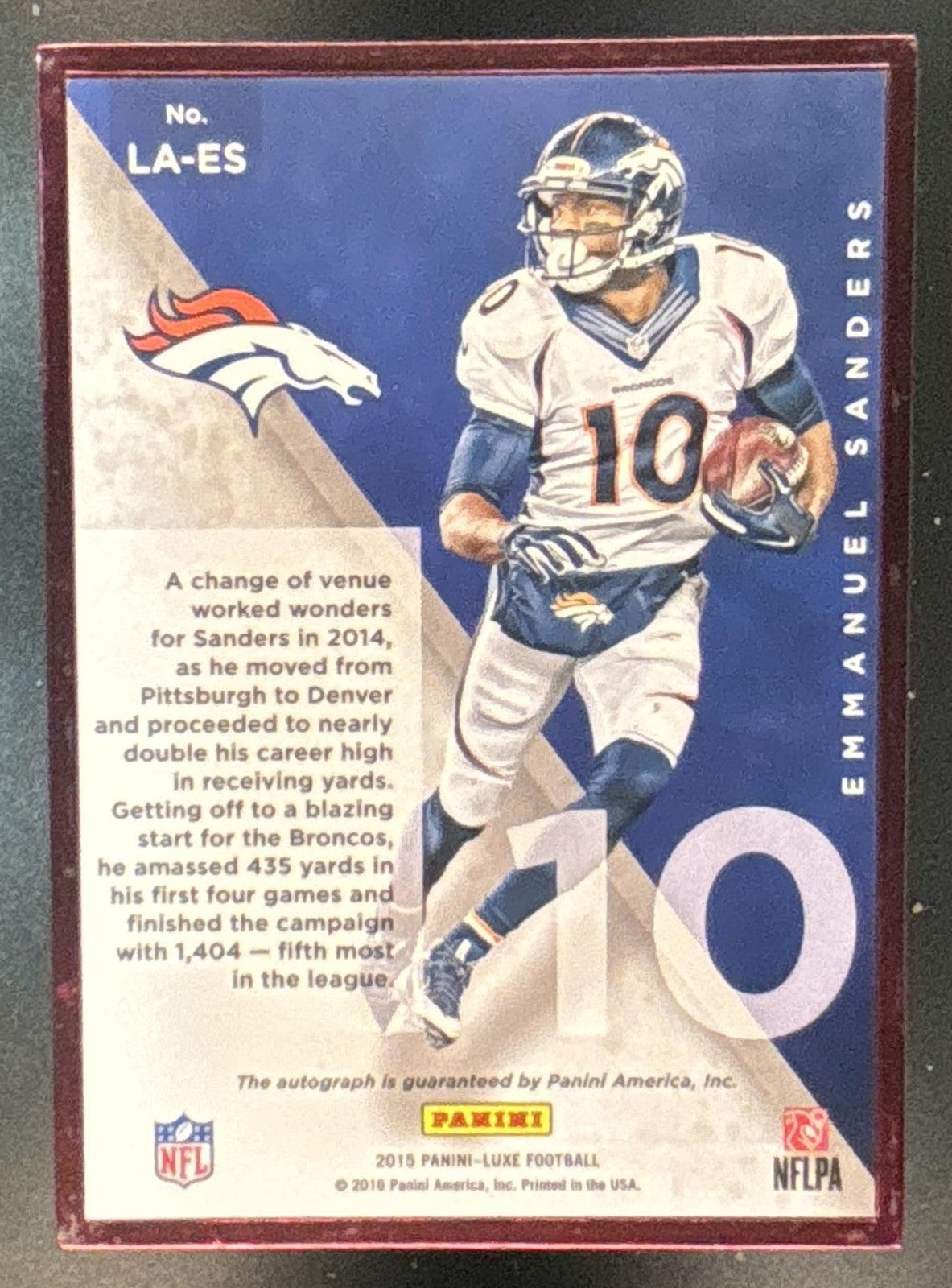 2015 Panini Luxe Emmanuel Sanders Framed Auto /99 #5 Denver Broncos