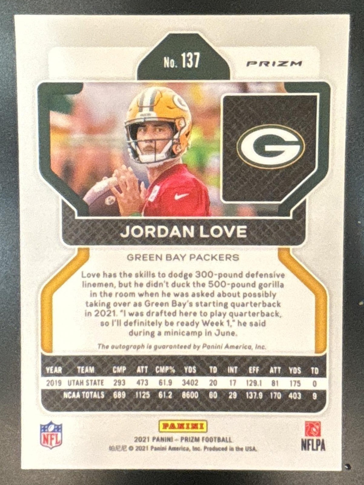 2021 Panini Prizm Jordan Love Auto Silver #137 Green Bay Packers