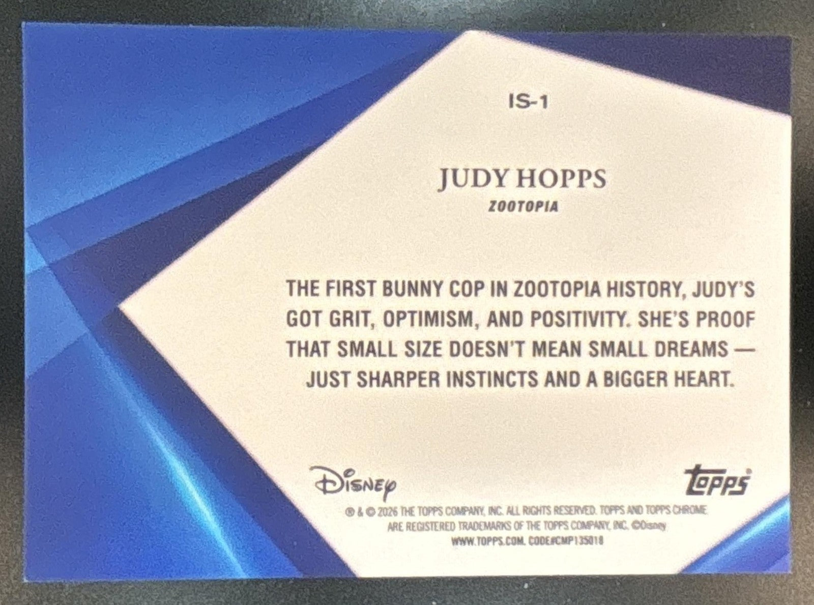 2026 Topps Chrome Sapphire Disney Judy Hopps Infinite #IS-1 Zootopia