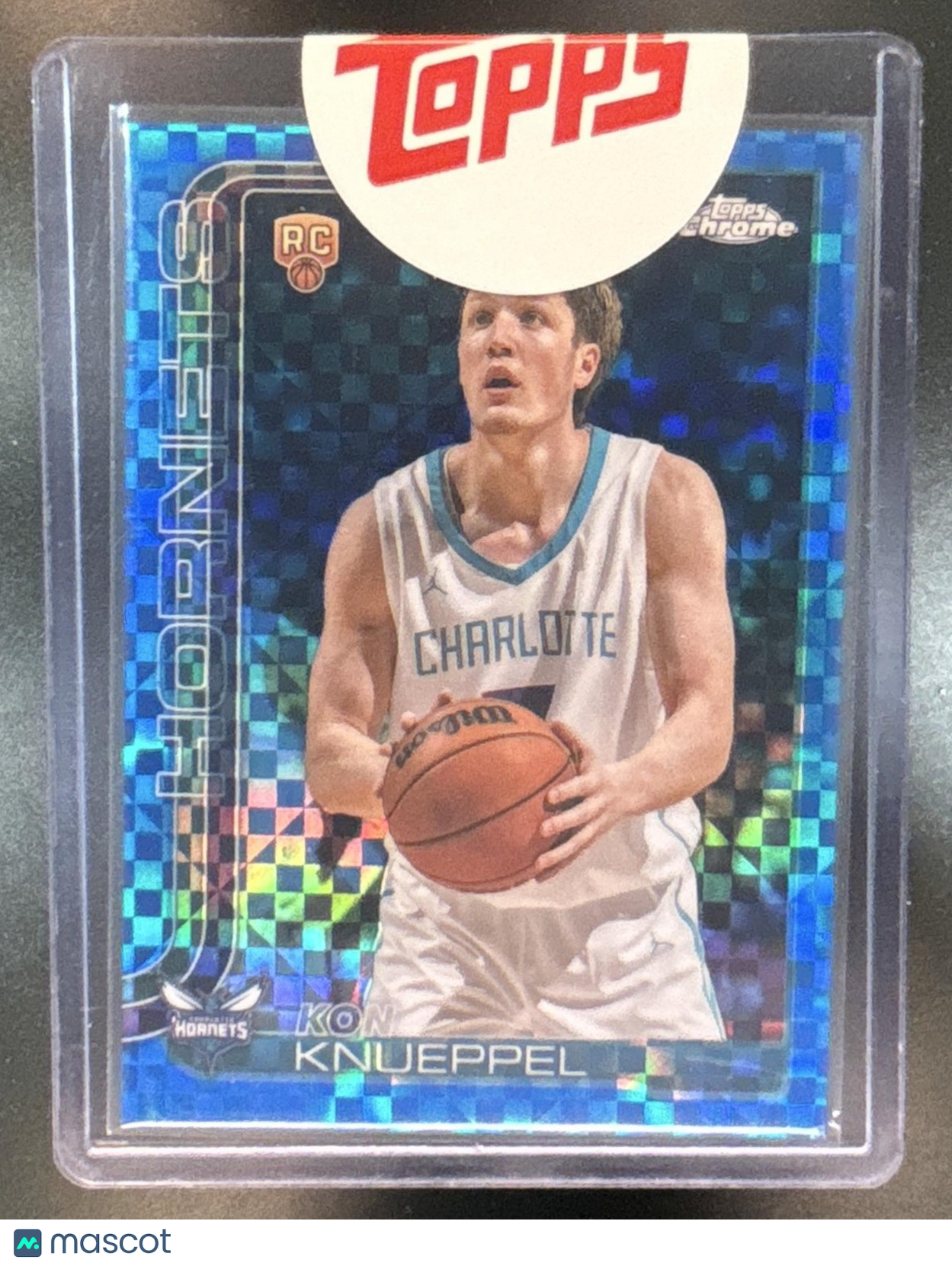 2025-26 Topps Chrome Kon Knueppel Blue X-Fractor #254 RC Charlotte Hornets