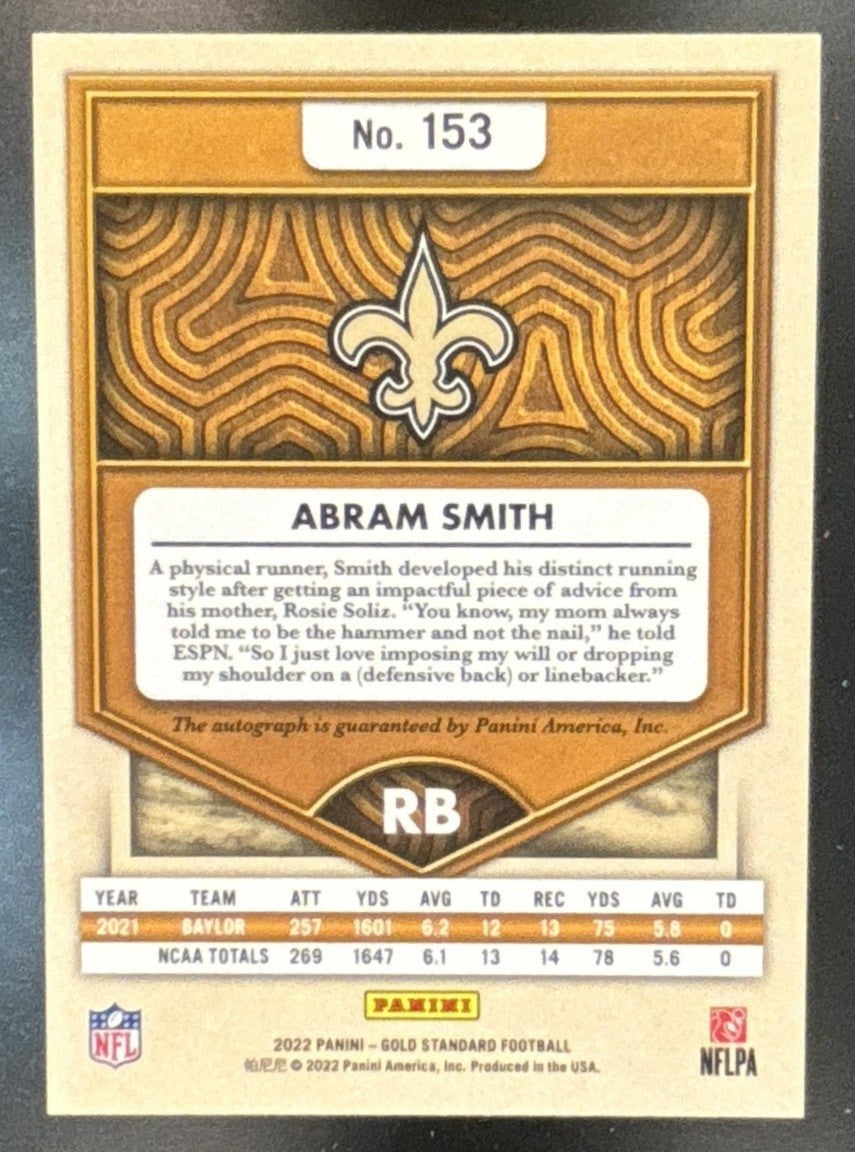 2022 Panini Gold Standard Abram Smith Auto /199 #153 RC New Orleans Saints
