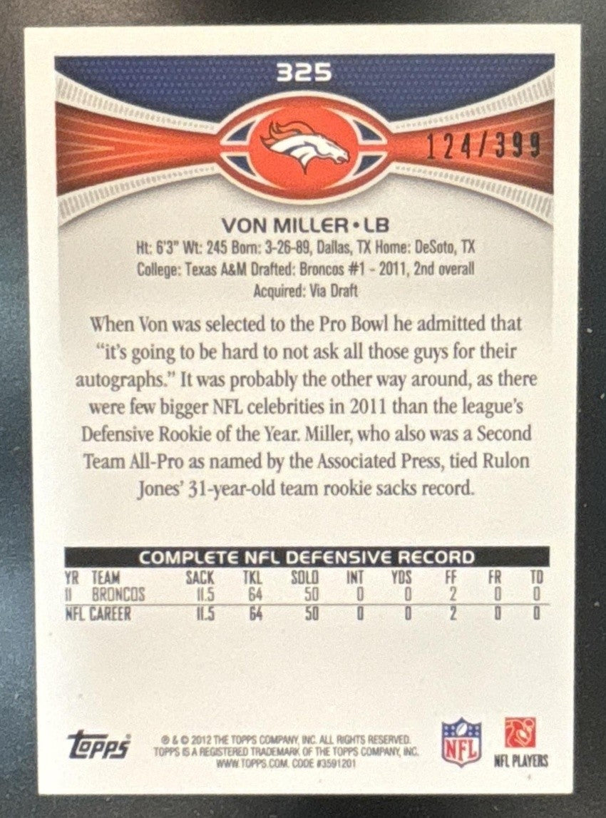 2012 Topps Von Miller Pink /399 #325 Denver Broncos