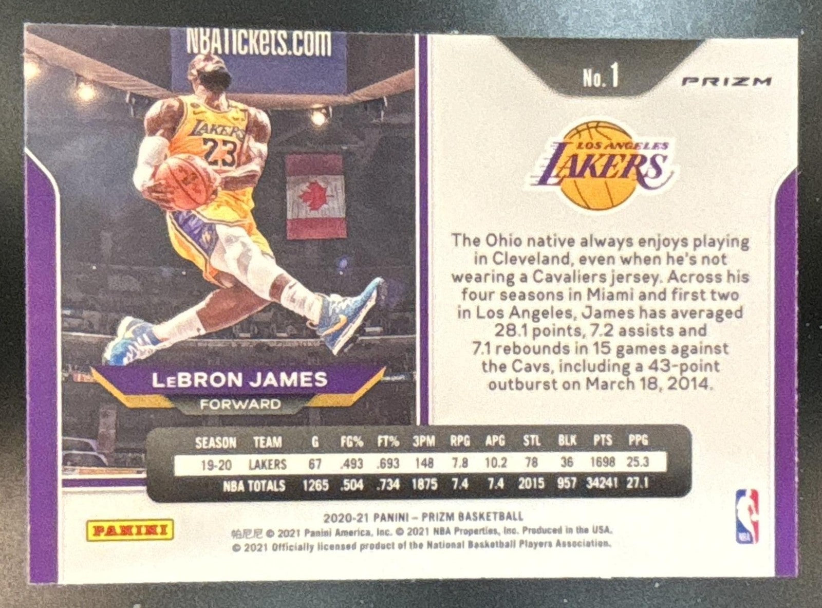 2020-21 Panini Prizm LeBron James Orange Ice Prizms #1 Los Angeles Lakers