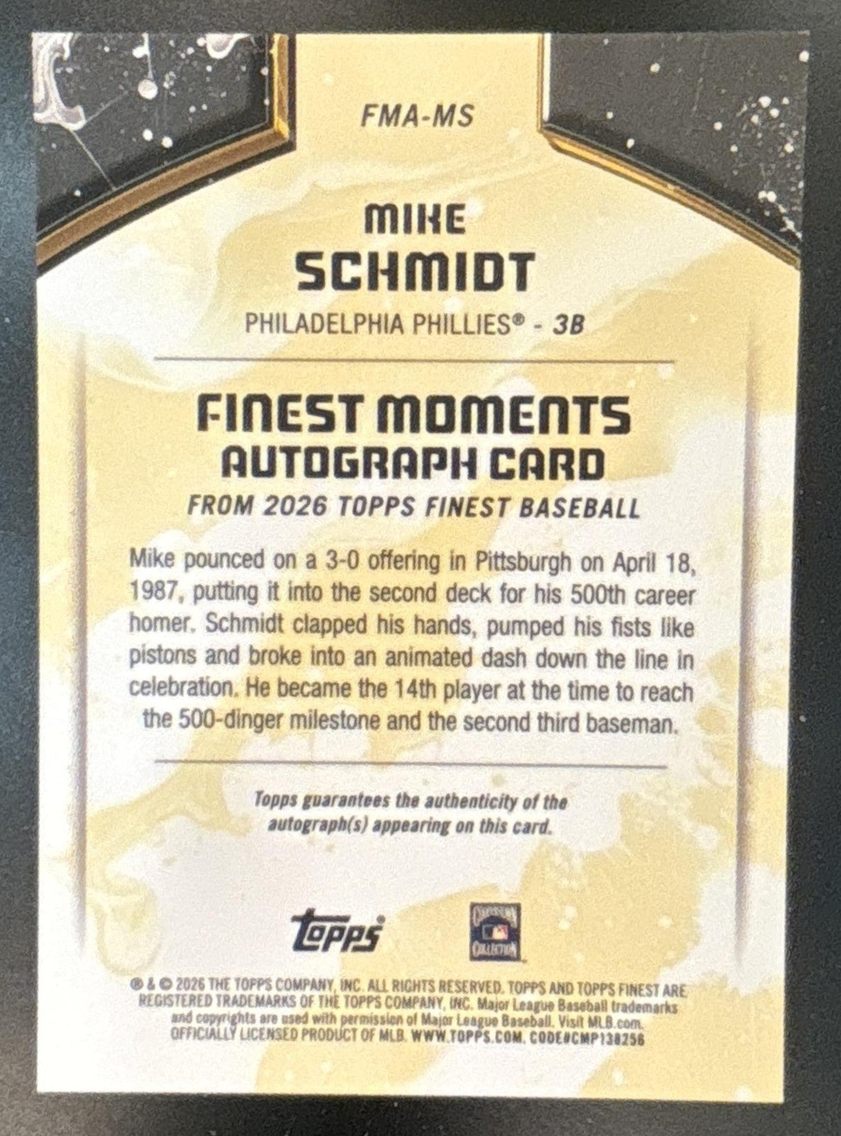 2026 Topps Finest Mike Schmidt Moments Auto Red Refractor 1/5 Phillies