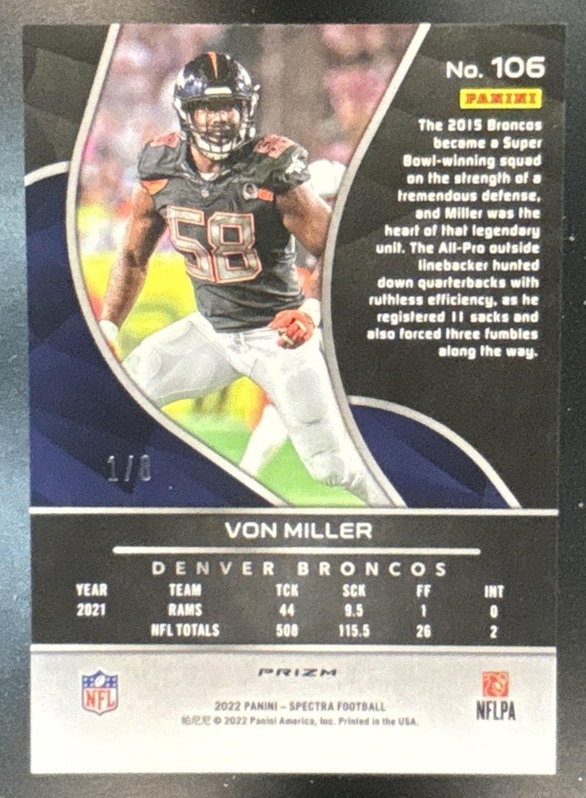 2022 Panini Spectra Von Miller Neon Splatter 1/8 #106 Denver Broncos