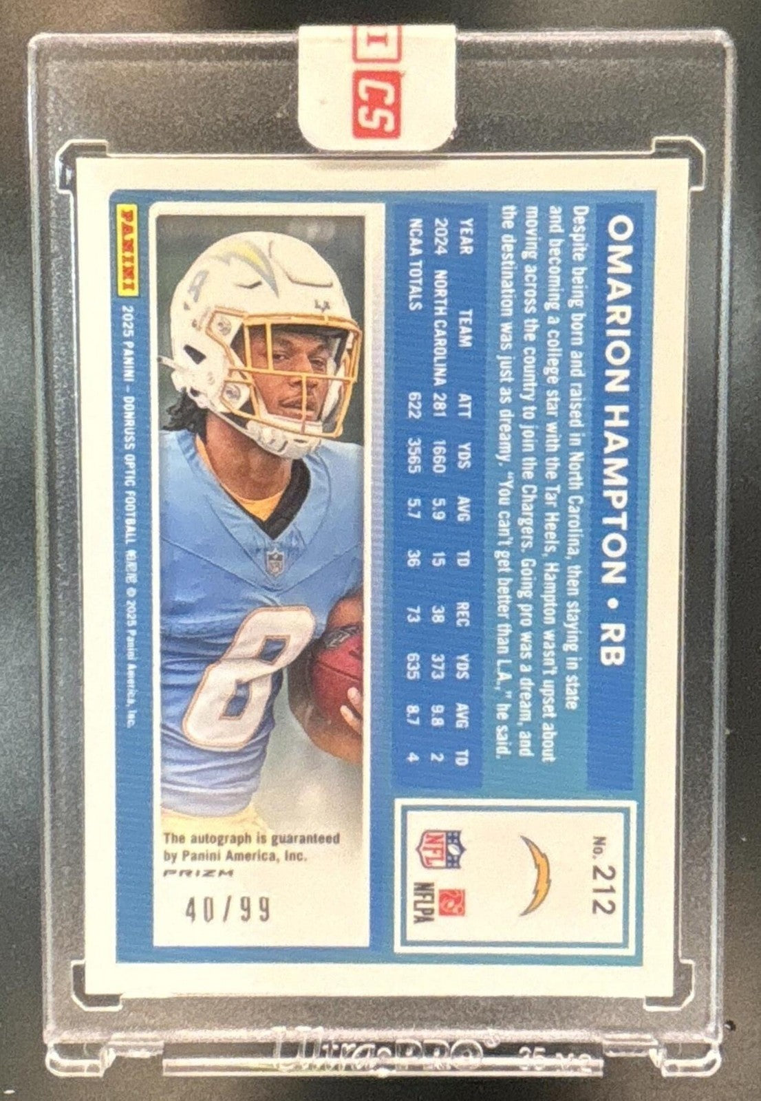 2025 Donruss Optic Omarion Hampton RPS Auto Neon Yellow Prizm /99 #212 Chargers