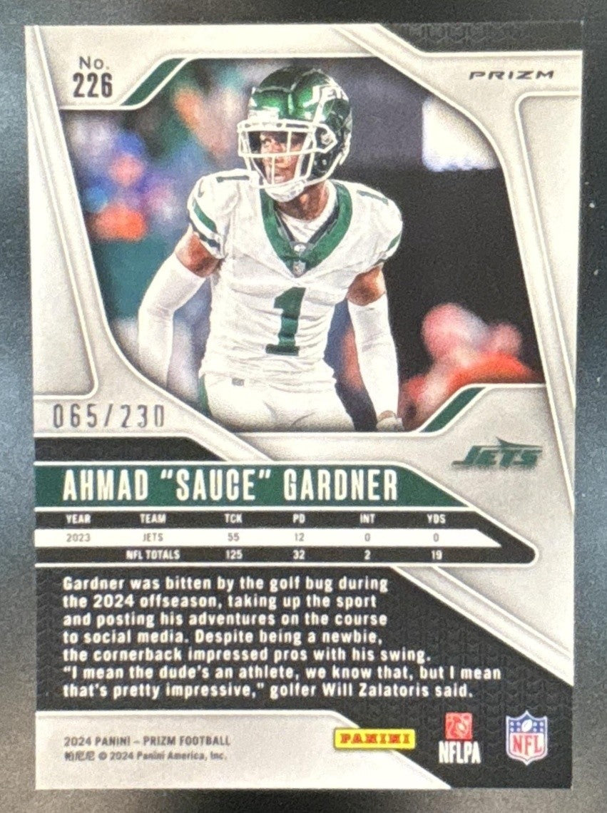 2024 Panini Prizm Ahmad "Sauce" Gardner Blue Wave /230 #226 New York Jets