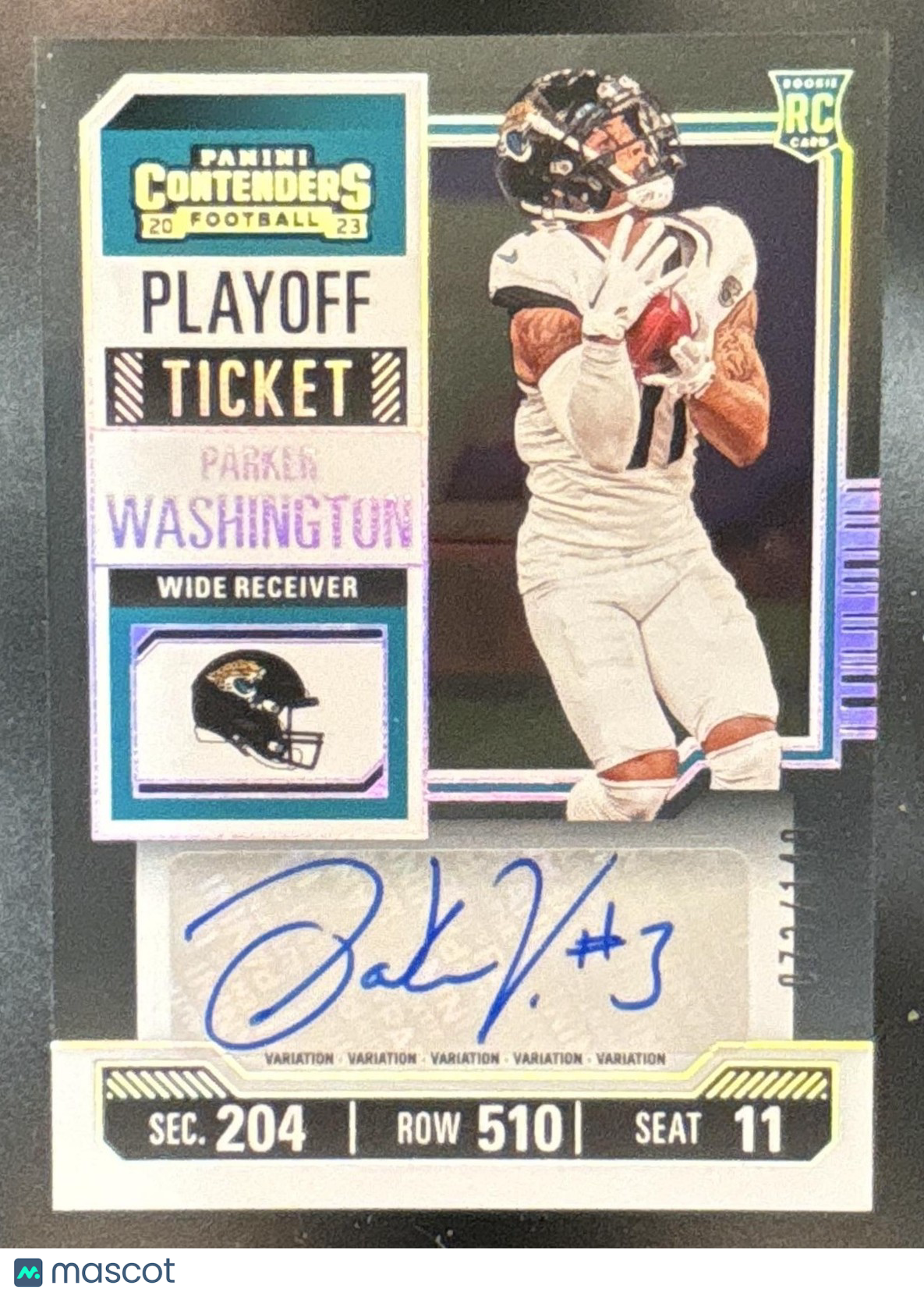 2023 Panini Contenders Parker Washington Playoff Ticket /149 #146b Auto RC