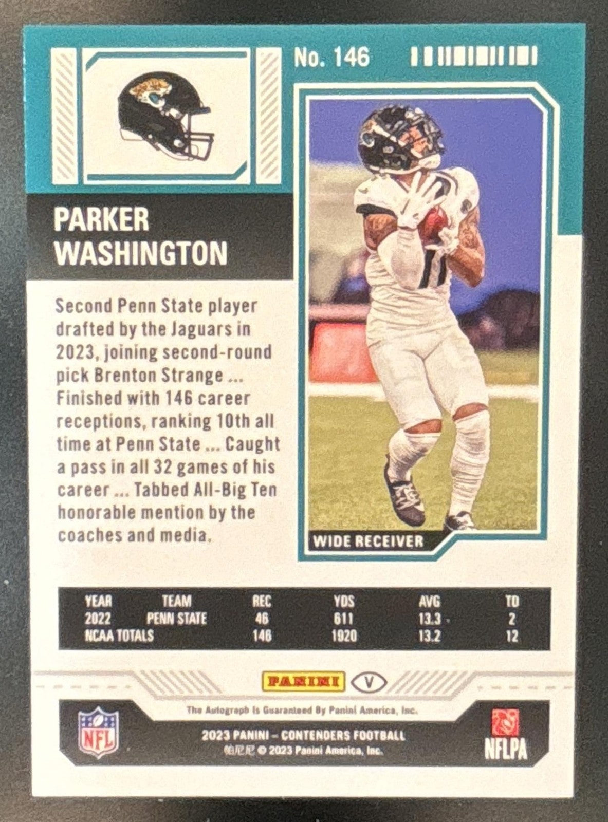 2023 Panini Contenders Parker Washington Playoff Ticket /149 #146b Auto RC