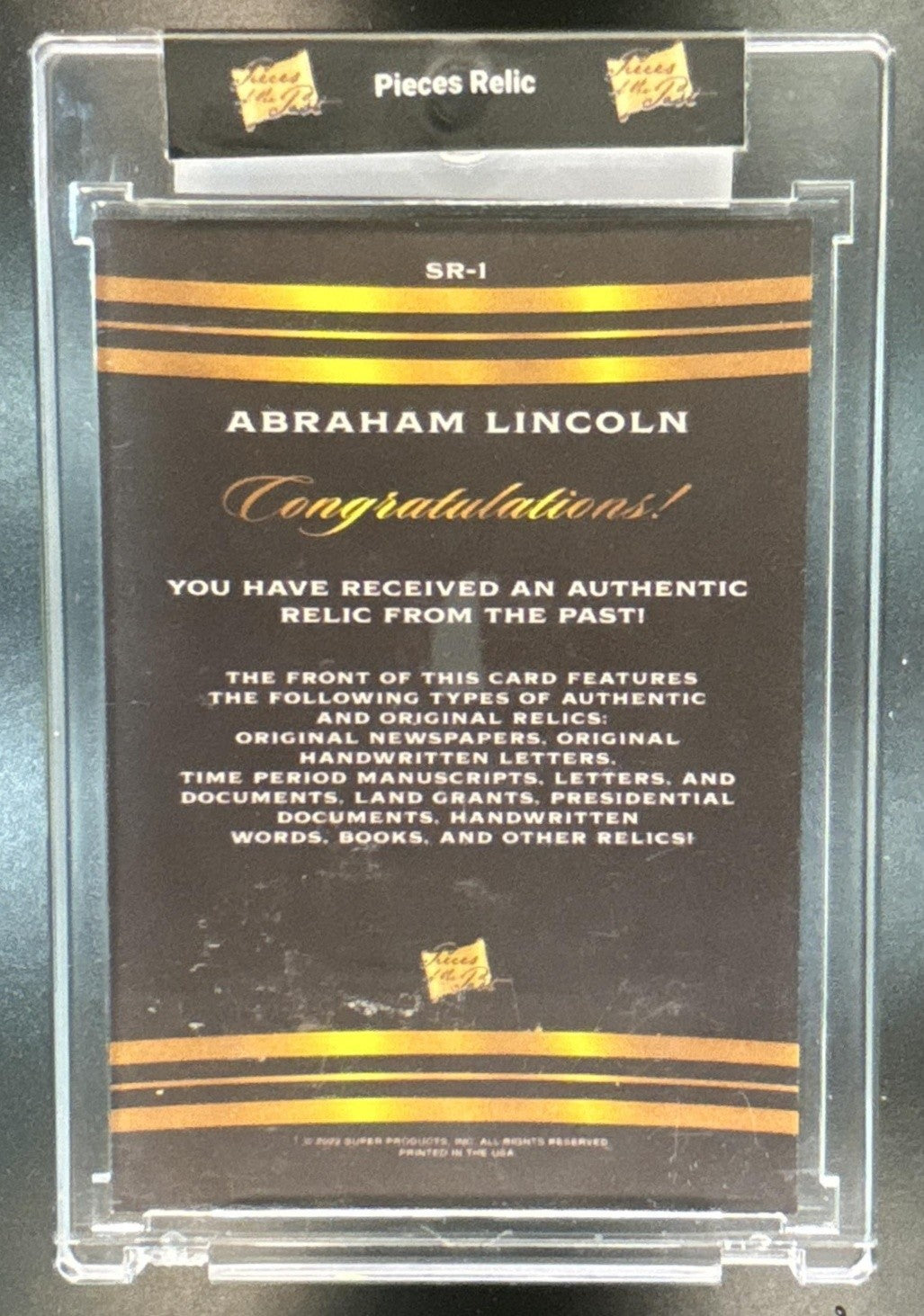 2022 Pieces of the Past Pieces Relic SR-1 Abraham Lincoln US President