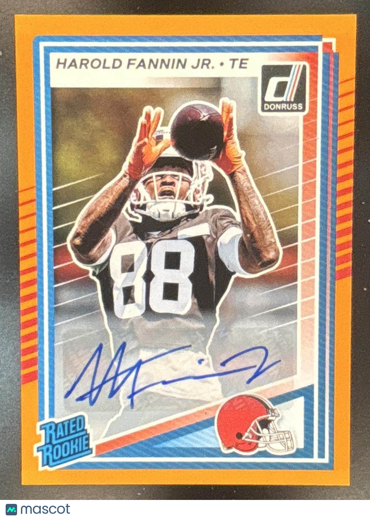2025 Panini Donruss Harold Fannin Jr. Auto Orange #373 RC Cleveland Browns