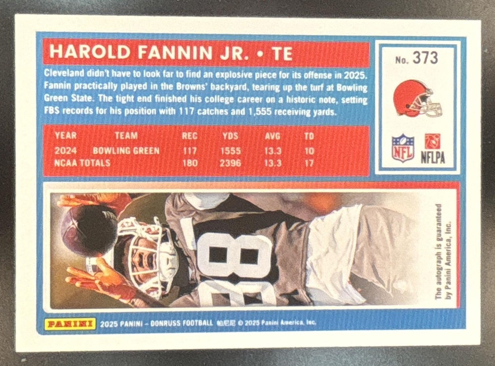 2025 Panini Donruss Harold Fannin Jr. Auto Orange #373 RC Cleveland Browns
